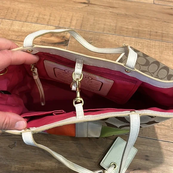 Coach Signature Stripe Tote Purse Multicolor 10859 & Matching Wallet - Picture 10 of 13